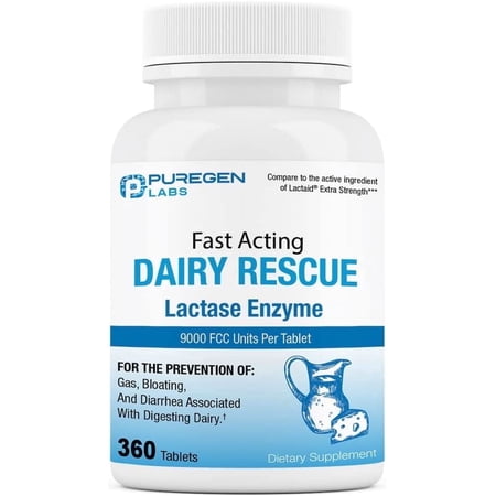 Puregen Labs Dairy Rescue Lactase Enzyme Supplement 9000 FCC 360 Tablets