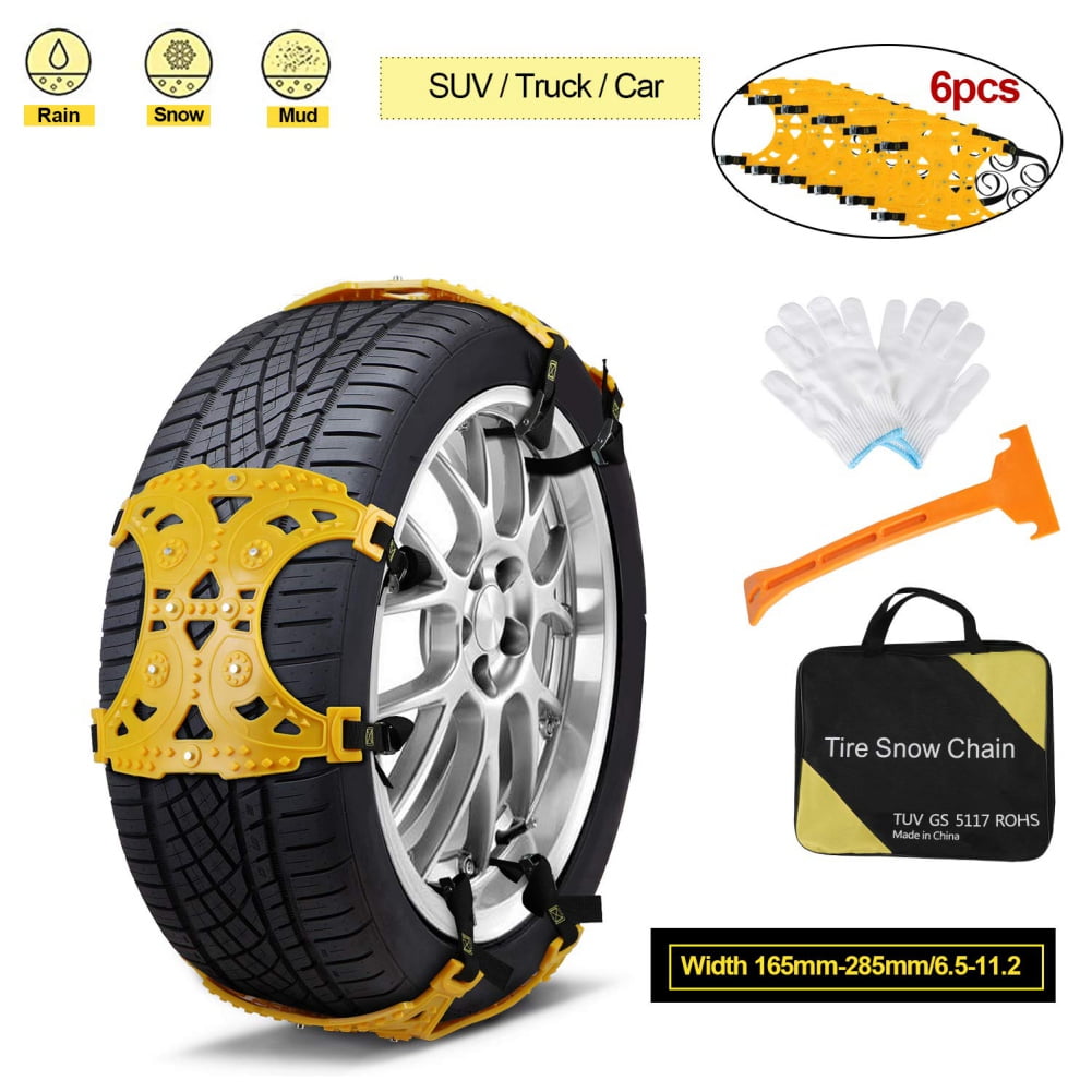 6PCS Snow Tire Chains for Car SUV Thickened Anti-skid Emergency Strap TPU Yellow 