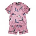 thumbnail image 2 of Summer Little Girls Imitate Silk Flower Print Pajama Set Short Sleeve Blouse Pants Sleepwear Suit,1-6T, 2 of 9