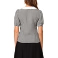thumbnail image 3 of INSPIRE CHIC Women's Plaid Contrast Collar Puff Sleeve Button Down Shirt Tops XS Black, 3 of 6