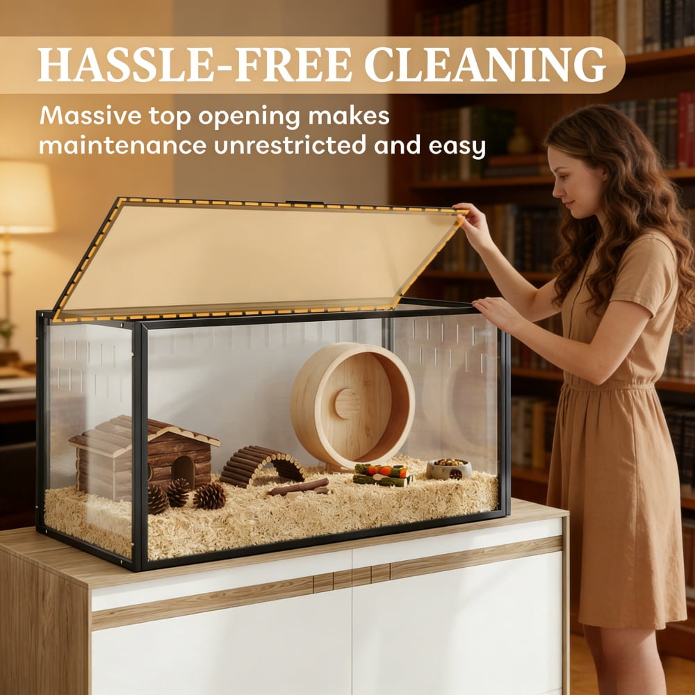 Spacious Hamster Cage Pet Cage 41.3" Acrylic & Steel Small Pet Enclosure with Clear Sides Large Top Door for Hamsters Gerbils Rats Hedgehogs