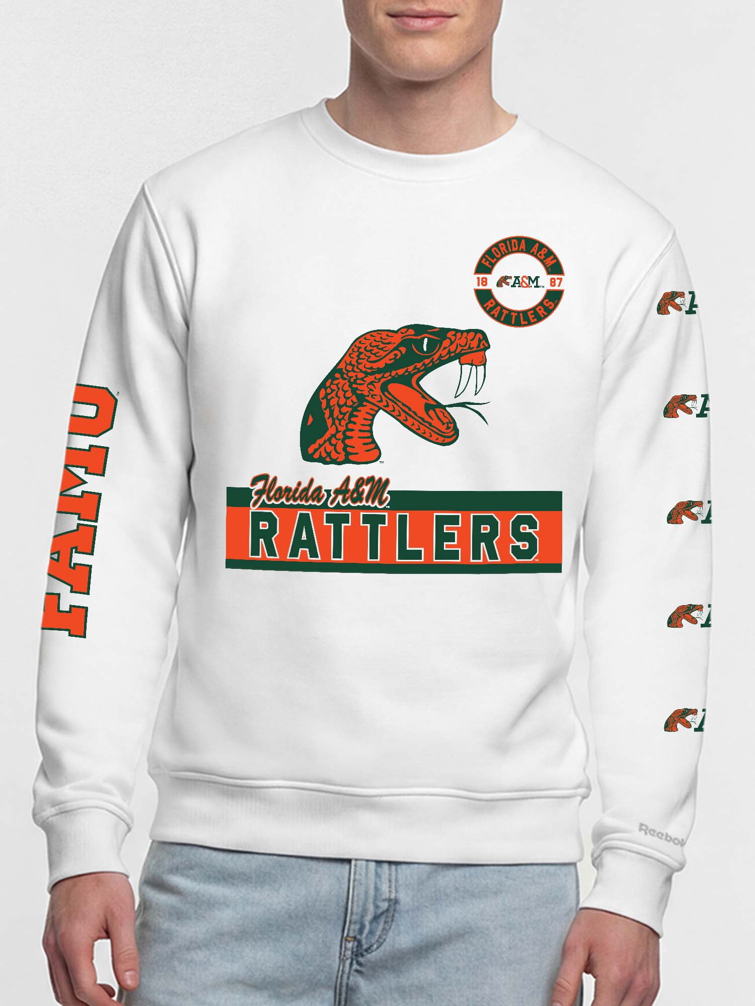 Florida A&M Rattlers Reebok Mens White Crew Sweatshirt