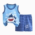 thumbnail image 4 of CAUYDY Toddler Baby 4T-7Y Infant Boy Summer Loungewear Pajamas Sleepwear for Little Boys 2Pcs Soft Sleeveless Shirt + Adorable Shorts 3-18M Kids Clothes (Sizes 3-9 Months,P5-Blue), 4 of 4