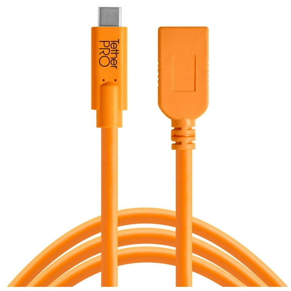 Tether Tools CUCA415-ORG Tetherpro USB Type-C To Tybe-A Extension Cable (15' Orange)