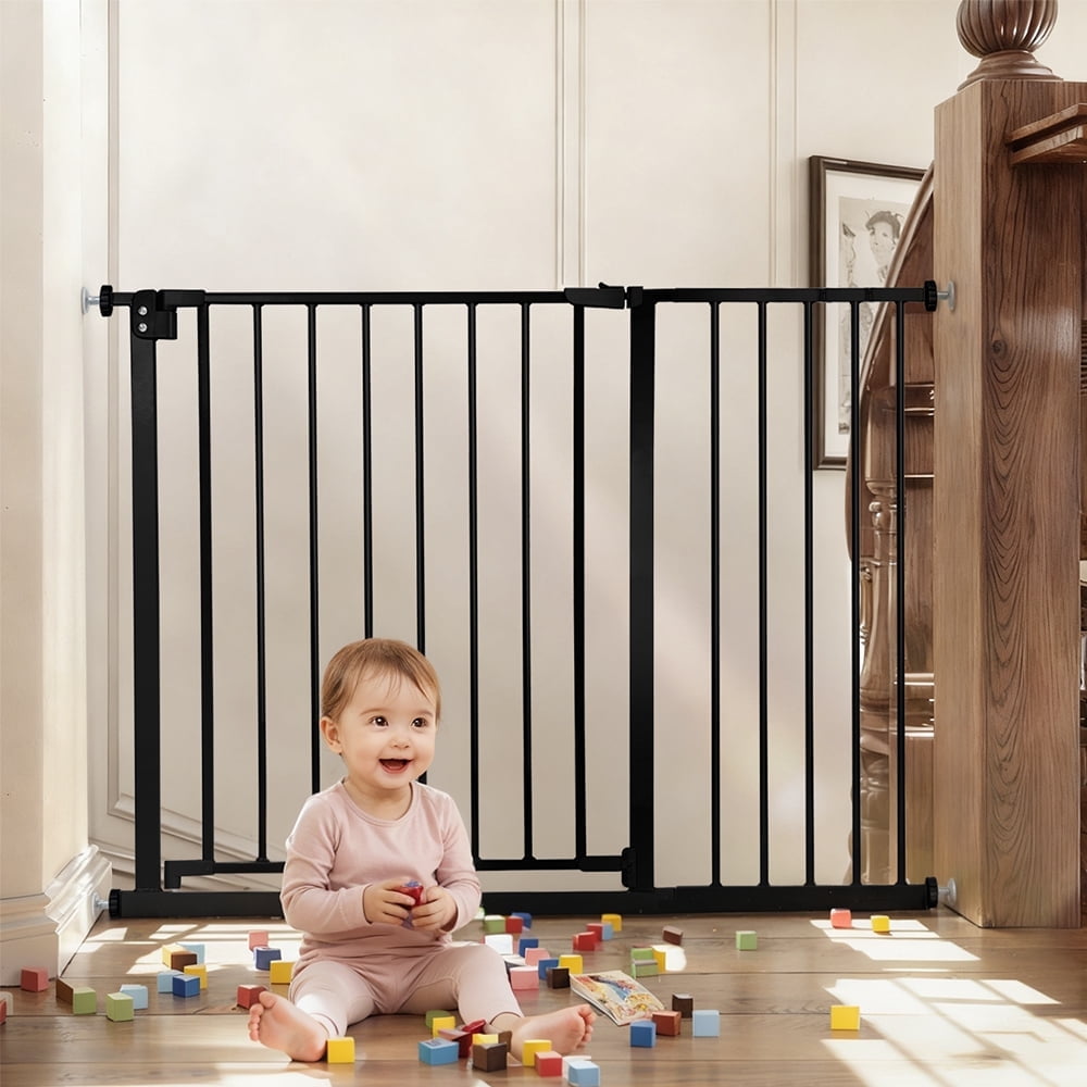 Baby Safety Gate, DOMIPET 29.5-46" Pet Gate for Stairs and Doorway,Pressure Mount Baby Gate for Ages 6 to 36 Months, Black