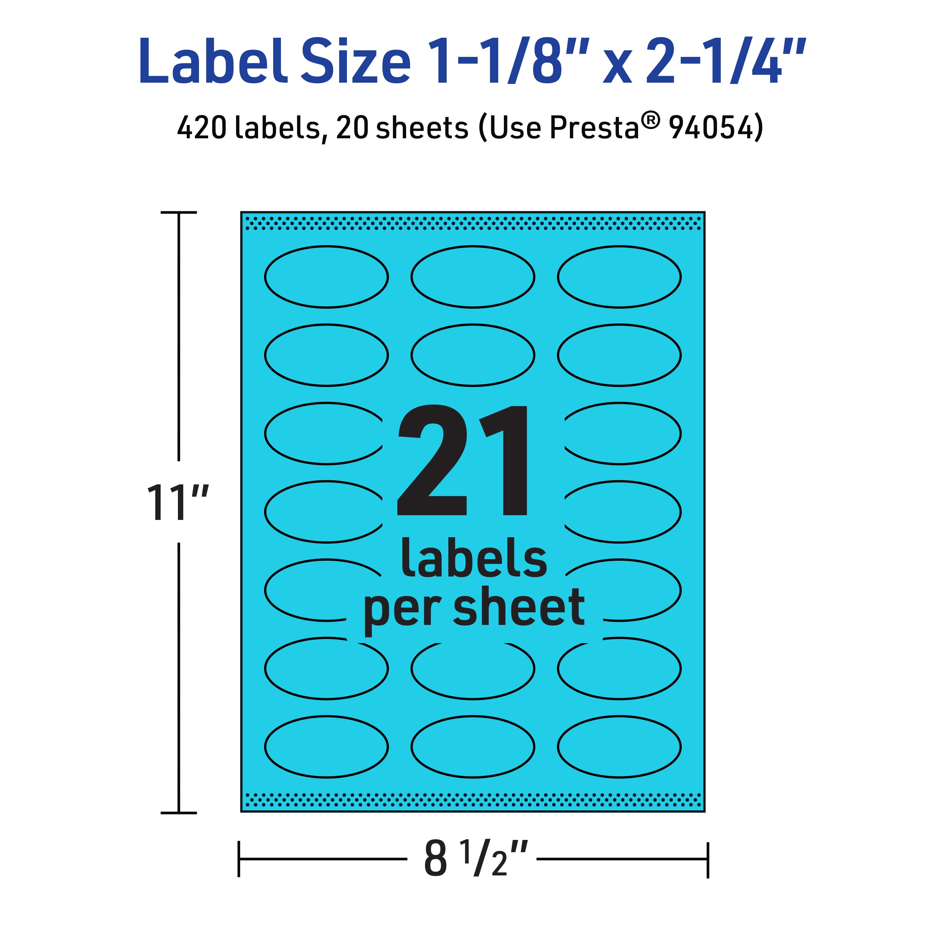 Avery Printable Oval Labels, Bright Blue, 1-1/8" x 2-1/4", 420ct