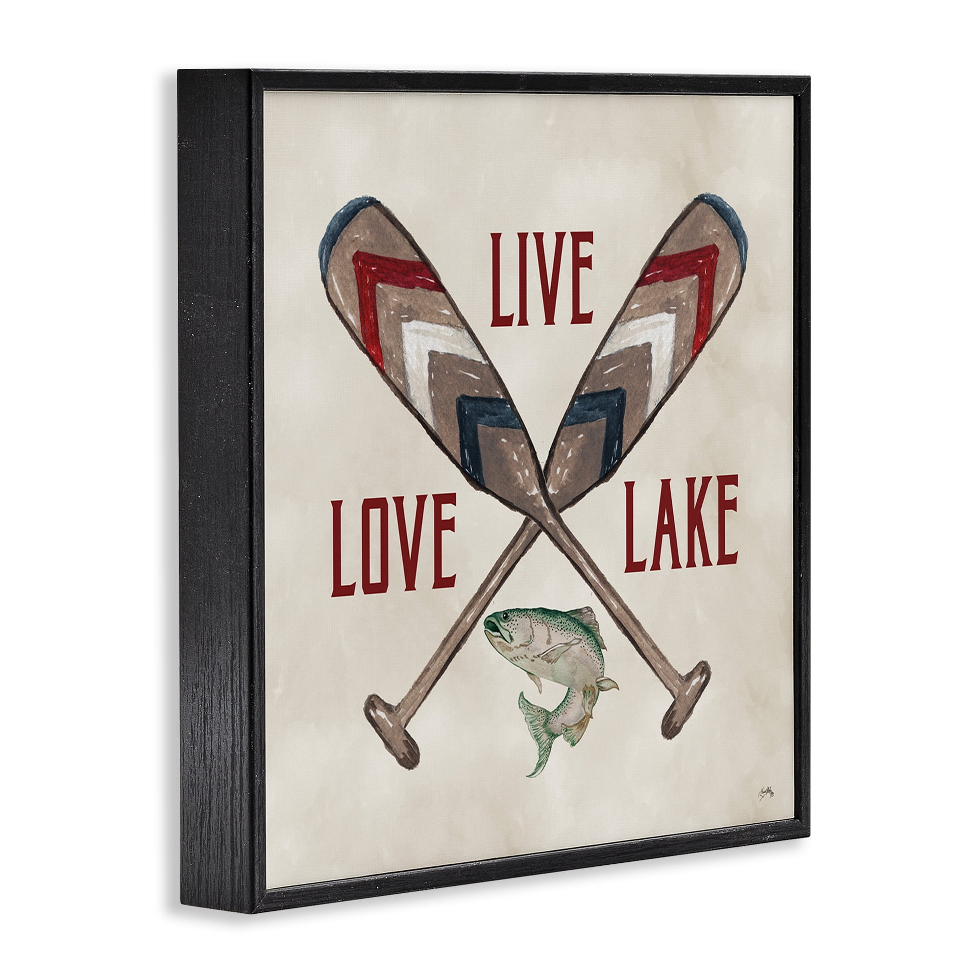 Stupell Industries Live Love Lake Oars Typography Painting Black Framed Art Print Wall Art, 17 x 17