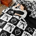 thumbnail image 4 of Homewish Teens Girls Female Cartoon Bowknot Bedding Comforter Set 7-Piece,Black White King Bedding Sets,Plaid Love Heart Ultra Soft Bed Sheets,Breathable Home Decor,Reversible, 4 of 8