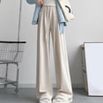 thumbnail image 6 of Lovskoo Fleece Lined Pants Women Plush Wide Leg Pants with Drawstring High Waist Straight Leg Loose Fitting Casual Knitted Pants Beige, 6 of 6