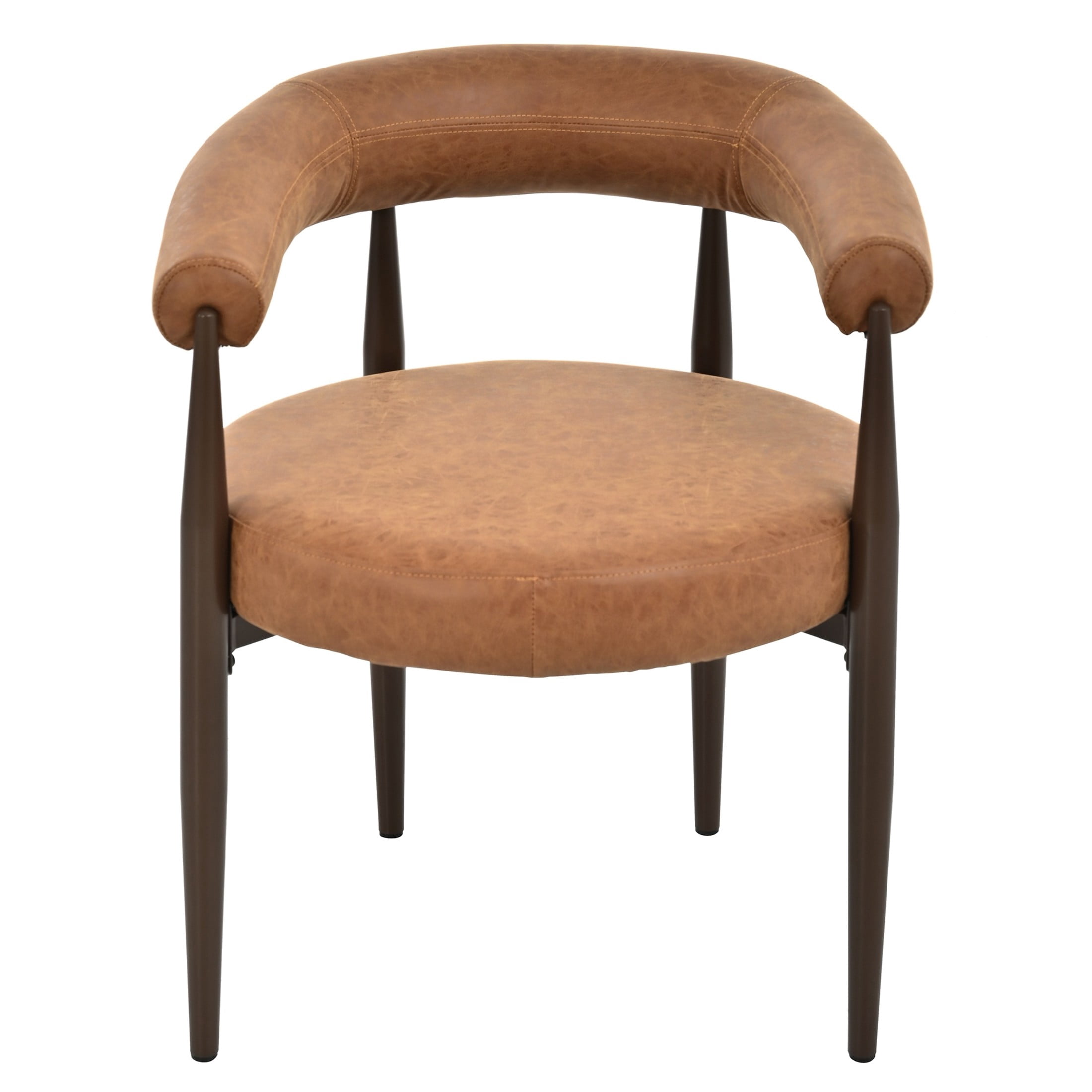 Christopher Knight Home Vintage PU Leather Barrel Dining Chairs with Curved Arms, Reddish Brown, Set of 2