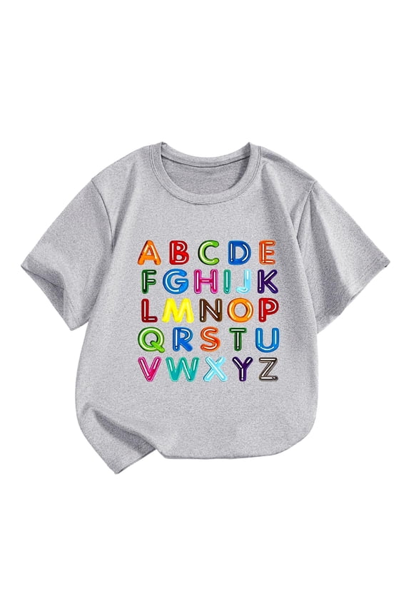 Girls Shirts,Casual Short Sleeve T Shirt Cartoon Print Crewneck Comfortable Soft Lightweight for Daily Wear Playdates Summer Fun,Boys Shirts,18-24 Months,Grey