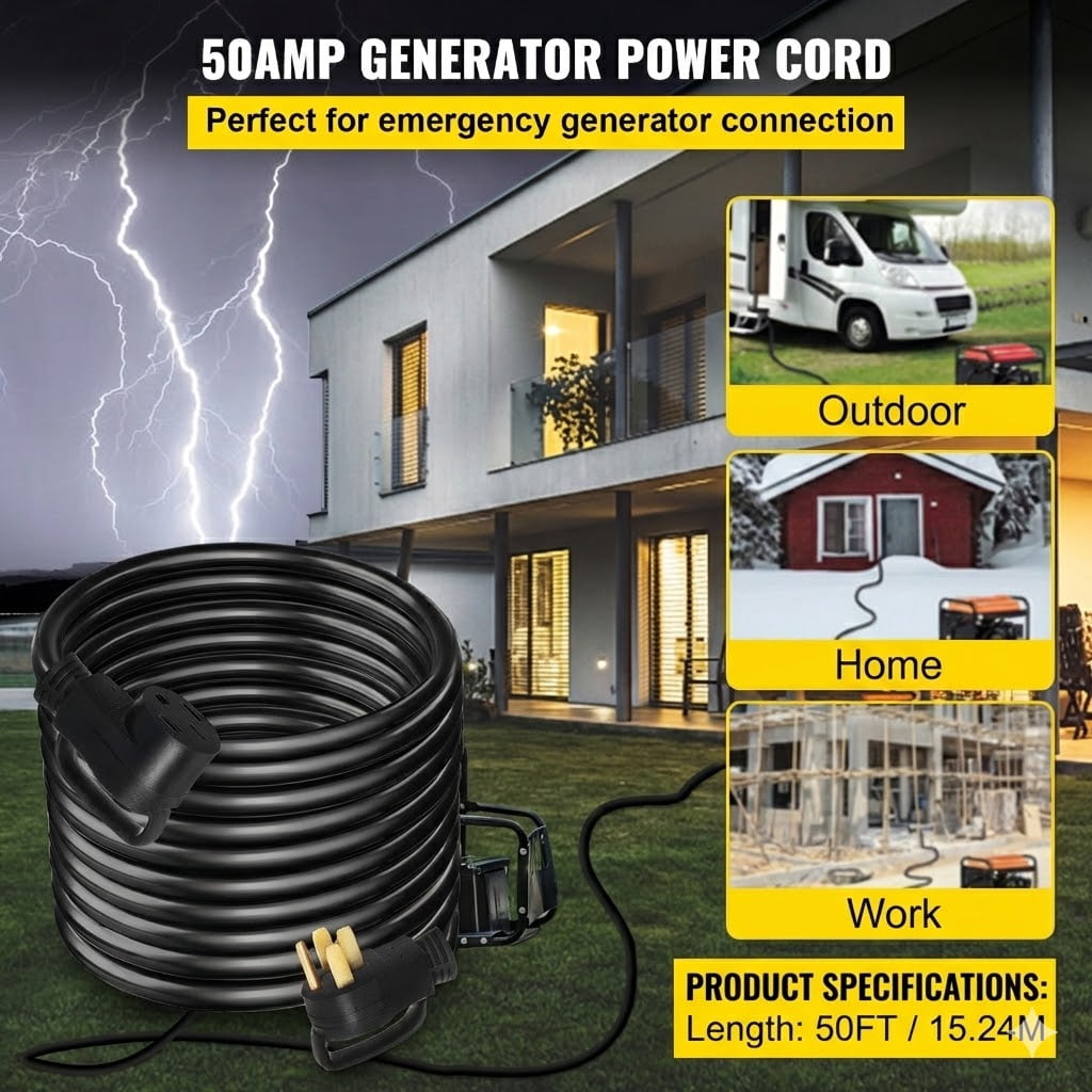 50ft Heavy Duty Generator Extension Cord 50A 125/250V With N14-50P Plug