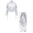 thumbnail image 3 of Haitryli Kids Boys Girls Sparkle Coat with Jogger Pants Set Dance Workout Jazz Hip Hop Clothes Set 6-16 Years Silver 6, 3 of 5