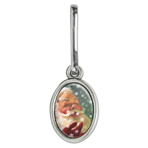 Christmas Holiday Santa Claus Tasting Snowflakes Antiqued Oval Charm Clothes Purse Suitcase Backpack Zipper Pull Aid