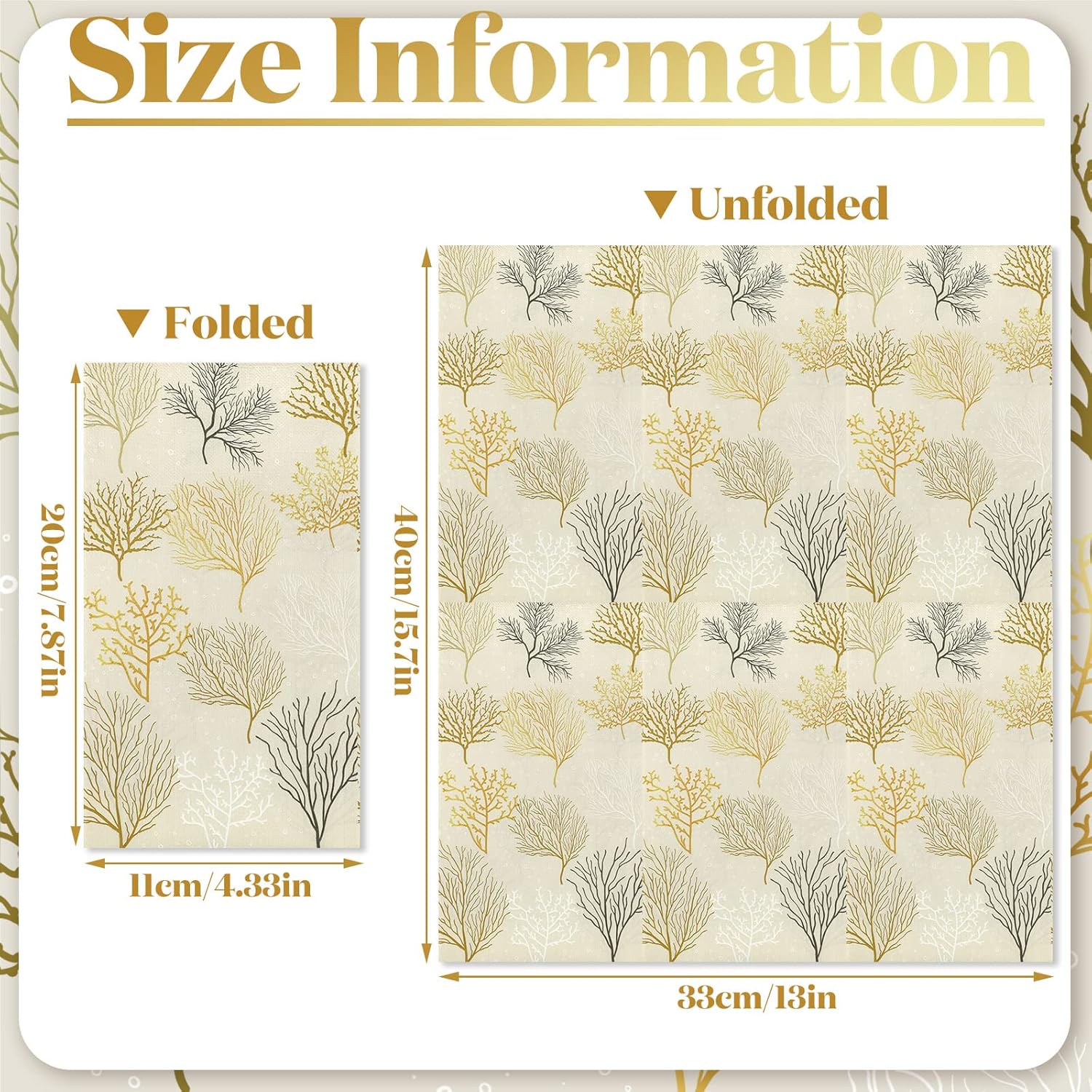 200 Pcs Sea Fans Guest Napkins 2 Ply Coral Themed Bathroom Napkins Ocean Beach Disposable Hand Towels Decorative Paper for Buffet Kitchen Bathroom Birthday Bridal Baby Shower Wedding