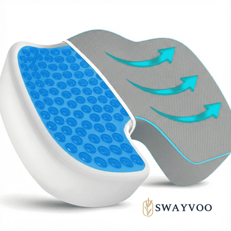 Swayvoo Gel Seat Cushion for Sciatica, Tailbone & Coccyx Pain Relief — Orthopedic Memory Foam Cushion for Office Chair, Car, Gaming Chair, Wheelchair & Travel