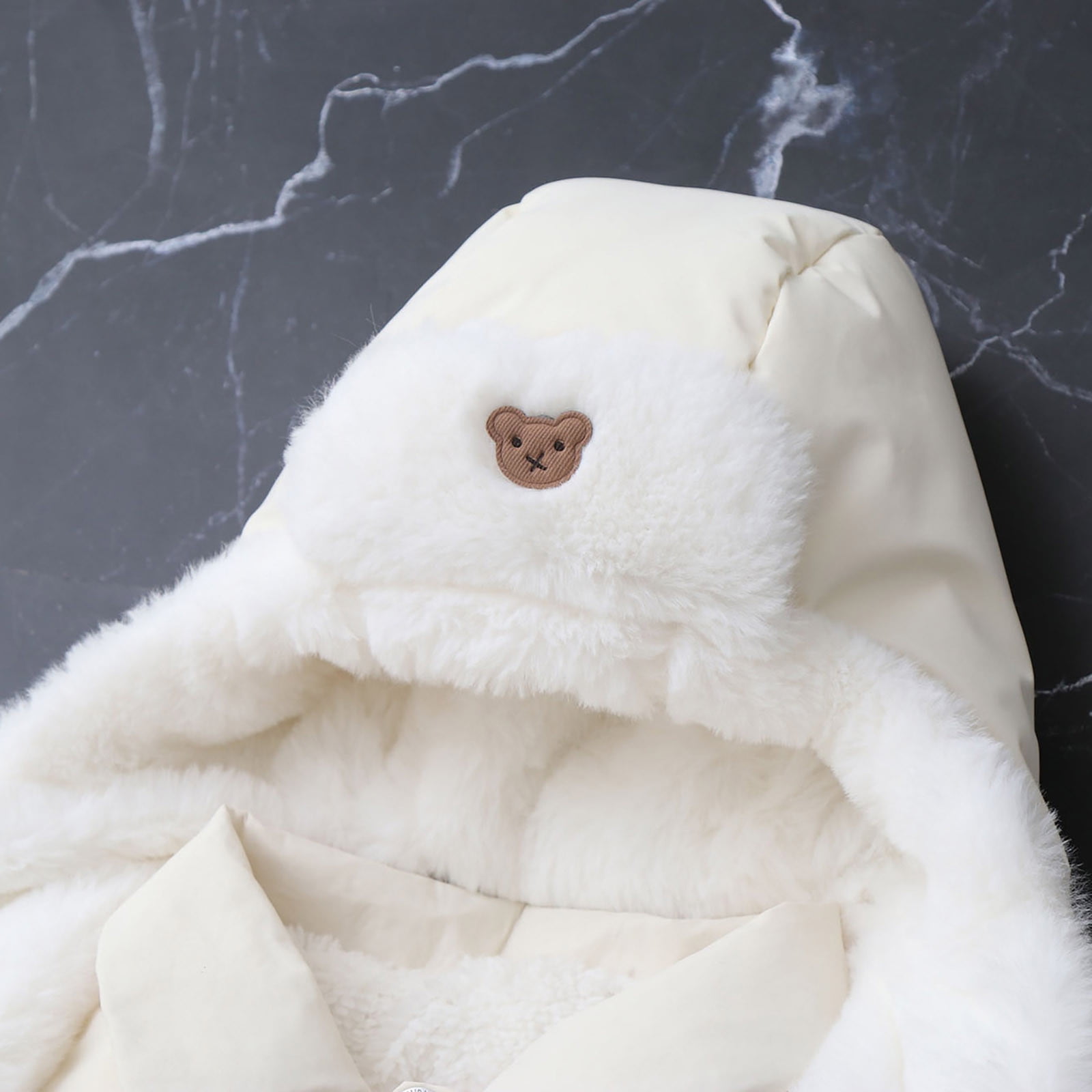 Winter Warm Bodysuit Solid Cute Bear Hooded Puffer Romper Boys Girls Snowsuit One Piece Jumpsuit