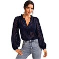 thumbnail image 1 of Blusa floral de malla transparente para mujer, manga larga, cuello en V Azul marino G Azul marino G Xishao ropa, 1 of 2