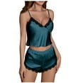 thumbnail image 2 of Sexy Pajamas for Women Sets Satin Sleeveless V Neck Tank Tops Shorts 2 Piece Loungewear Outfits Ladies Trendy Solid Lace Splice Silk Sleepwear Clearance Christmas Pajamas, 2 of 6