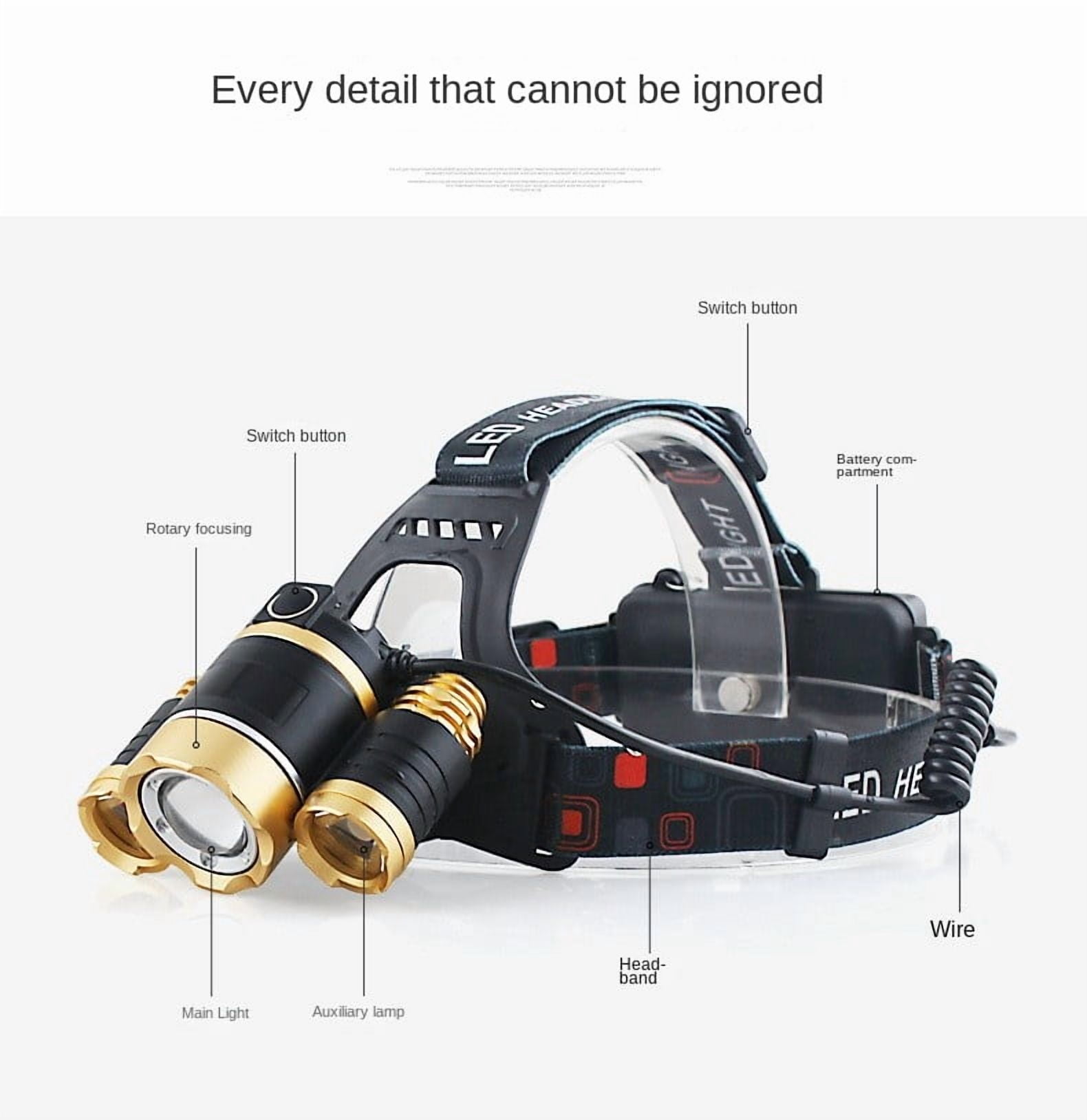 PINSAI LED Headlamp Rechargeable Waterproof Super Bright Headlamp for Hard Hat - Headlamps for Adults Rechargeable,Headlights for Camping,Outdoor Work,Hiking