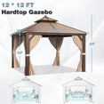 thumbnail image 3 of Erommy Outdoor Galvanized Steel Hardtop Patio Gazebo Pergola w/Aluminum Frame, Prime Curtains and nettings include Double Roof 12' x 12' H, 3 of 5