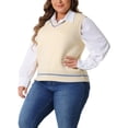 thumbnail image 2 of DARING DIVA Women's Plus V Neck Stripe Cable Knit Pullover Sweater Vest 1X Beige, 2 of 6