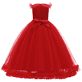 thumbnail image 2 of IBTOM CASTLE Flower Little Big Girls Maxi Dress Bridesmaid Wedding Pageant Party Princess Communion Floral Boho Vintage Lace Dance Gown 6-7 Years Red, 2 of 8