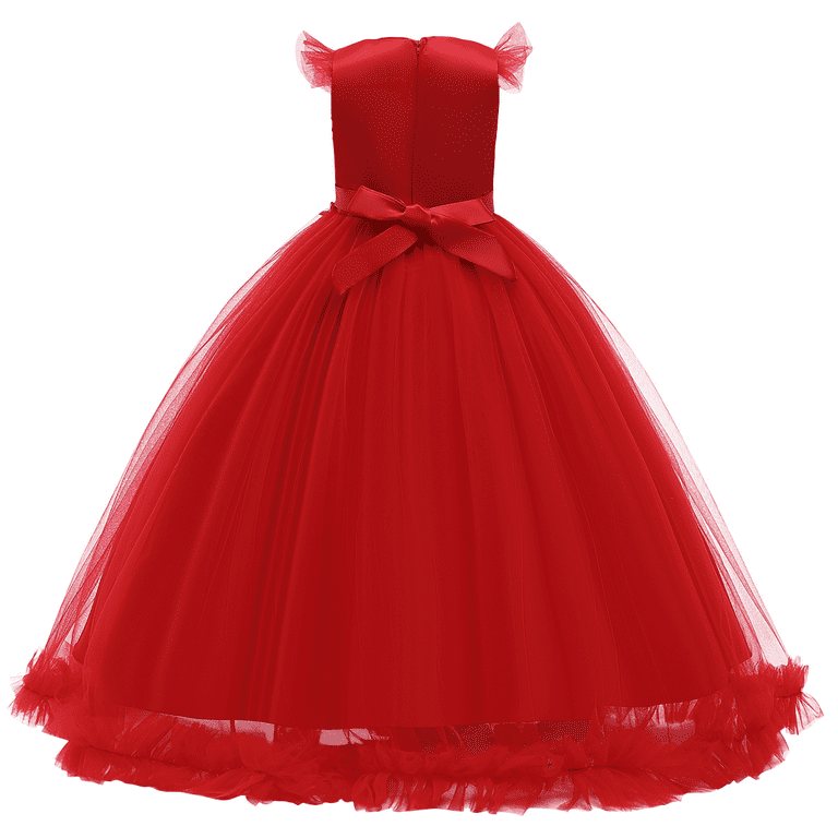 IBTOM CASTLE Flower Little Big Girls Maxi Dress Bridesmaid Wedding Pageant  Party Princess Communion Floral Boho Vintage Lace Dance Gown 5-6 Years Wine  Red 
