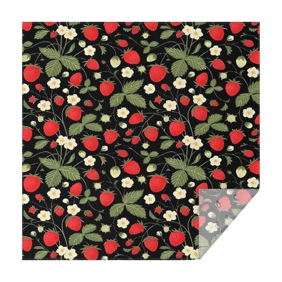Strawberry Plants Fruit Flower Leaf Square Tablecloth,Waterproof Square Table Cover,Wipeable Spillproof Washable Table Cover for Home Kitchen Party Decor 42"X42"(107x107cm)