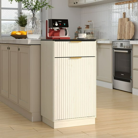 WGYPRIME 10-Gallon Tilt Out Trash Can Cabinet, Wooden Kitchen Trash Can with Hideaway Drawer, Multipurpose Pet Proof Trash Can