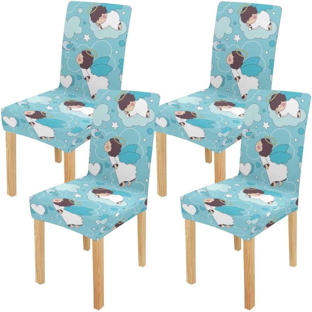Funda elástica para silla ABPHQTO dibujo de ángeles corazón Día de San Valentín protector de asiento para comedor Hotel boda juego de 4