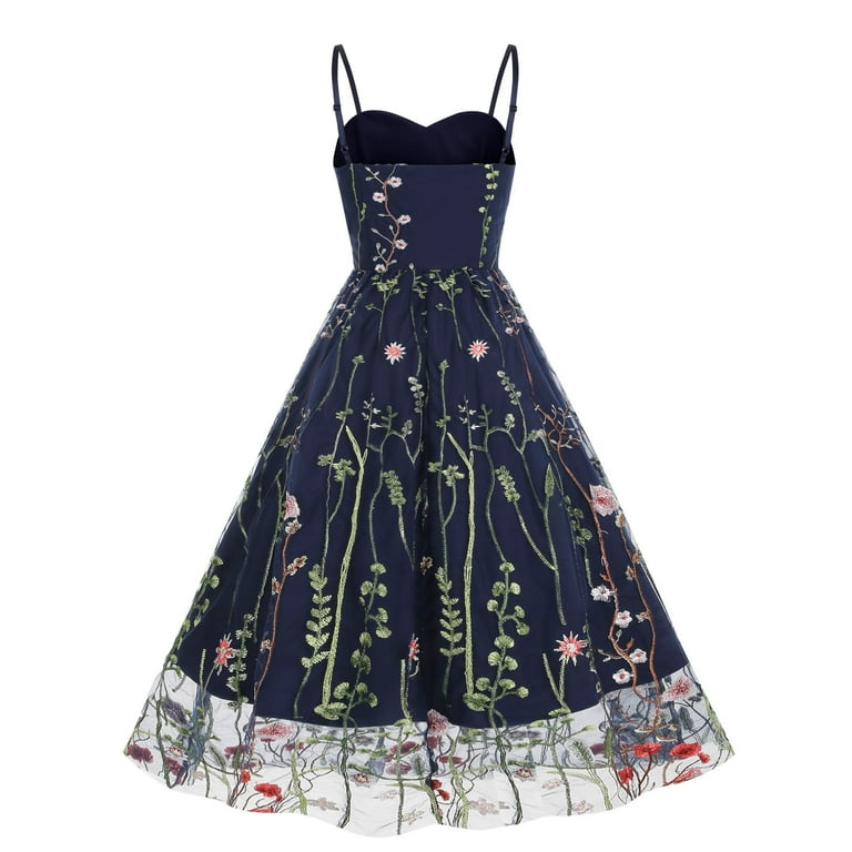 Brglopf Womens Floral Embroidery Sheer Mesh Dresses Spaghetti Strap Vintage Cocktail Party Dress Wedding Prom Evening Swing Dress Navy Blue L - Walmart.com Brglopf Womens Floral Embroidery Sheer Mesh Dresses Spaghetti Strap Vintage Cocktail Party Dress Wedding Prom Evening Swing Dress Navy Blue L - Walmart.com