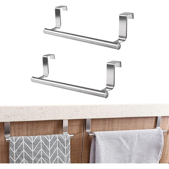 Over-Cabinet Door Towel Rack, NOGIS 9.3 inch Stainless Steel Towel Holder for Kitchen & Bathroom Cabinets, Fits Cabinet/Wardrobe Doors up to 0.86", 2 Pack