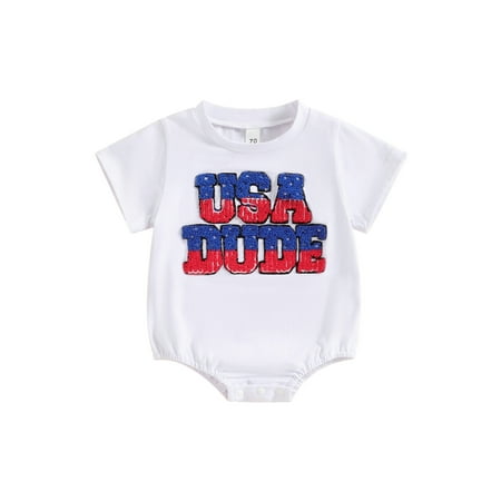 

Niceyoeuk Baby Boy 4th of July Romper Fashion Short Sleeve Embroidery Bodysuit