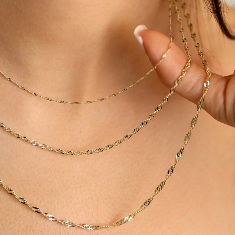 14K Yellow Gold Singapore Necklace Chains 1MM-2MM, Real 14K Gold