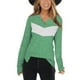 thumbnail image 2 of Blusa informal verde cómoda para otoño/invierno, talla M, camisa de mujer con cuello en V y manga larga con bloques de color, 2 of 6