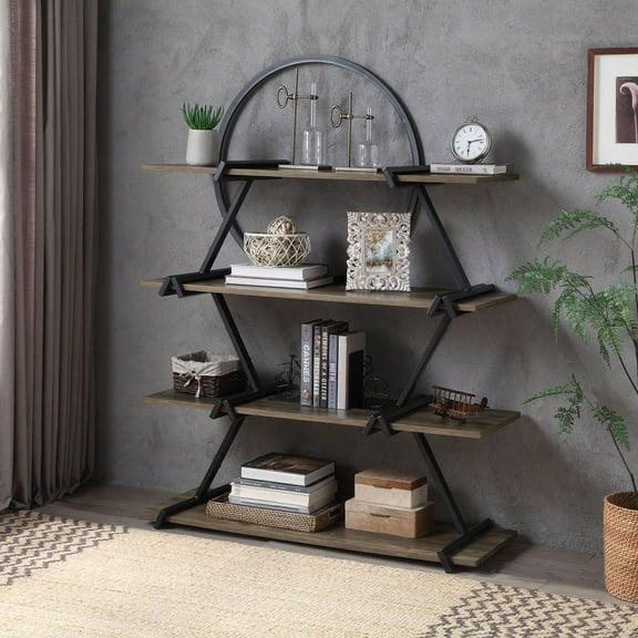 Furniture of America Asher Metal 4-Shelf Bookcase, Matte Black
