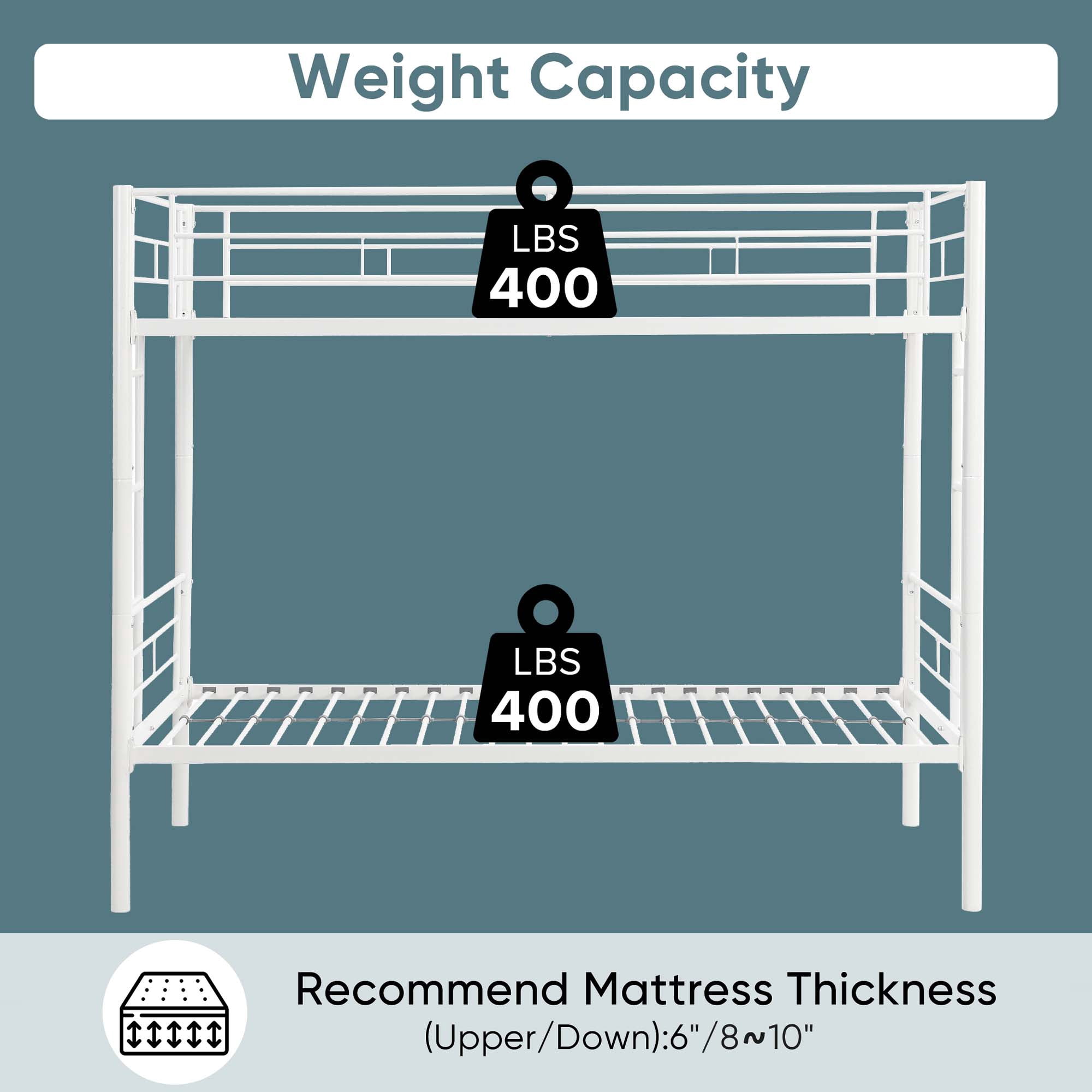 Aukfa Metal Bunk Bed Twin over Twin, Able to Split Two Beds for Kids Teens Dorm - White