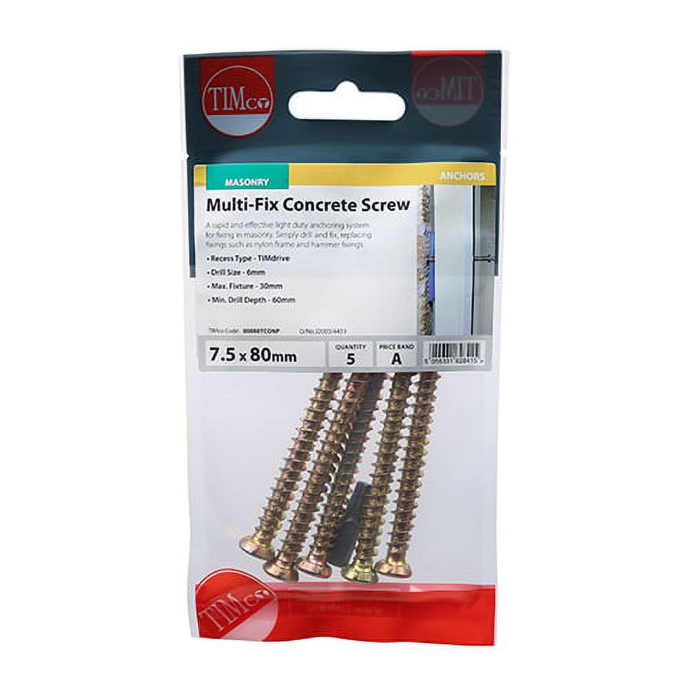 Timco - Concrete Screws - TX - Flat Countersunk - Yellow (Size 7.5 x 50 - 8 Pieces)