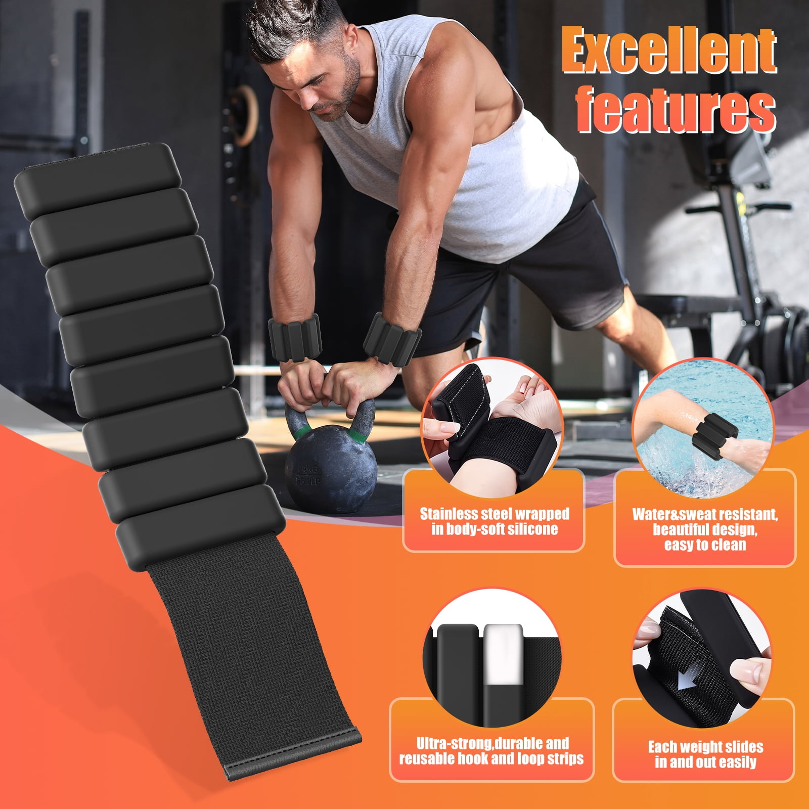 Ankle Weight Wrist Weight 2 Pack (1lb Each) Adjustable Arm and Leg Weight Suitable for Women and Men Pilates Gym Yoga Aerobic Strength Training(Black)