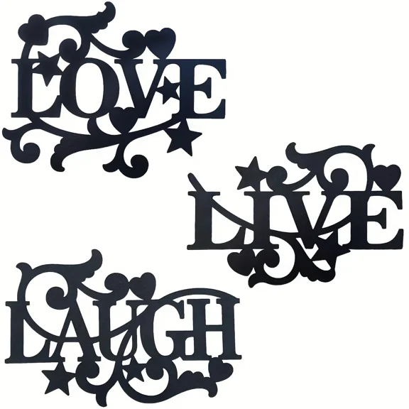 3pcs Metal Black Bless Wall Decor - Love, Live, Laugh - Matte Black Silhouette Wall Hanging Decoration for Living Room, Kitchen