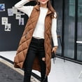 thumbnail image 3 of comerut Women Winter Vest Padded Zipper Sleeveless Hooded Solid Color Keep Warm Thick Midi Length Winter Down Coat for Daily Wear, 3 of 7