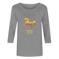 thumbnail image 5 of Ounisa Year of The Horse Women's Long Sleeve Shirts Casual Crew Neck Tops Tee Tshirts Loose 3/4 Sleeve Top Outfits Clothes, 5 of 5
