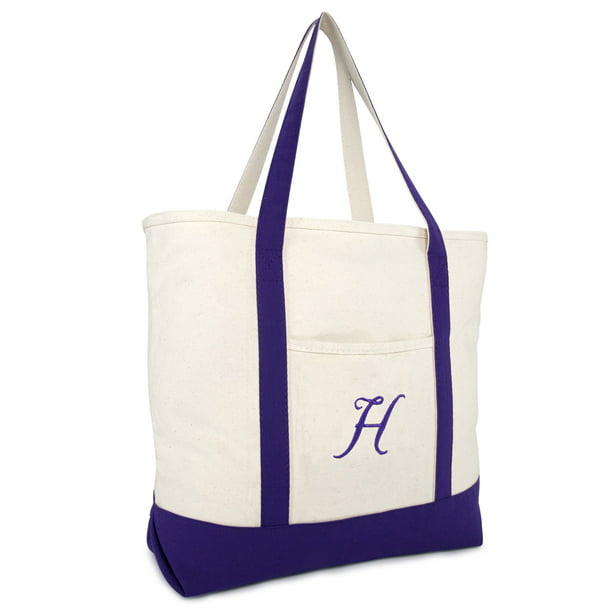 DALIX Monogram Tote Bag Shoulder Bag Teacher Zippered Purple Letter H