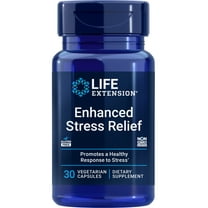Life Extension Enhanced Stress Relief, lemon balm extract, L-theanine, decompress with this supplement for stress, gluten-free, non-GMO, vegetarian, 30 capsules