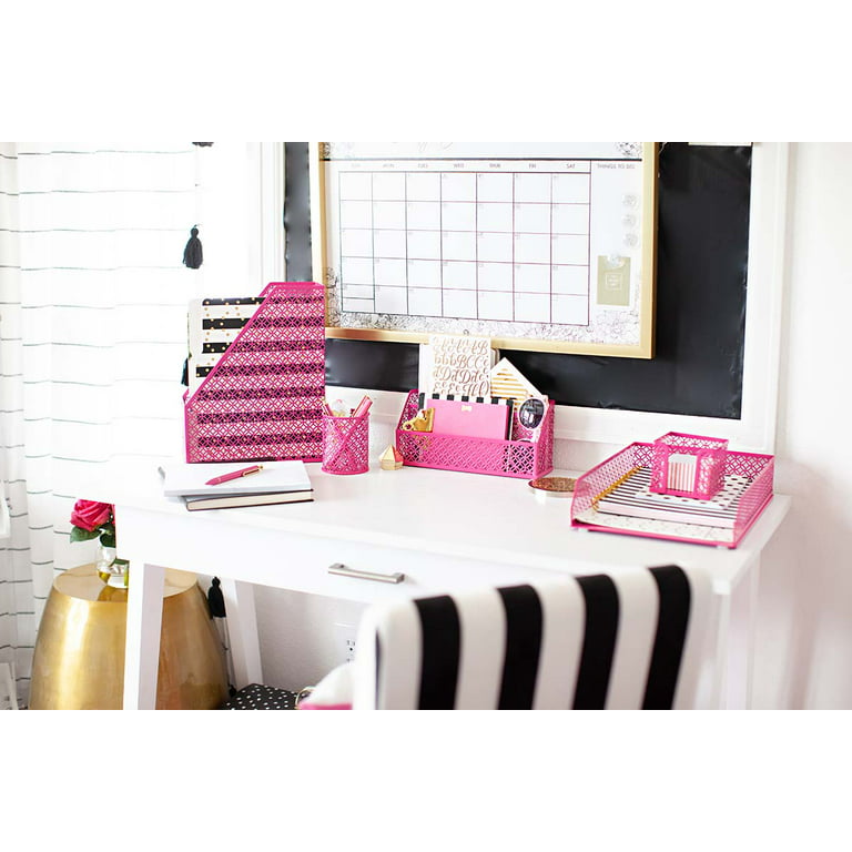  Hot Pink Mesh Desk Organizer and Accessories, Hot Pink Desk  Accessories featuring 7 Compartments, Office Gift for Women, Boss lady,  Coworkers, Desk caddy, Office Clerks : Office Products