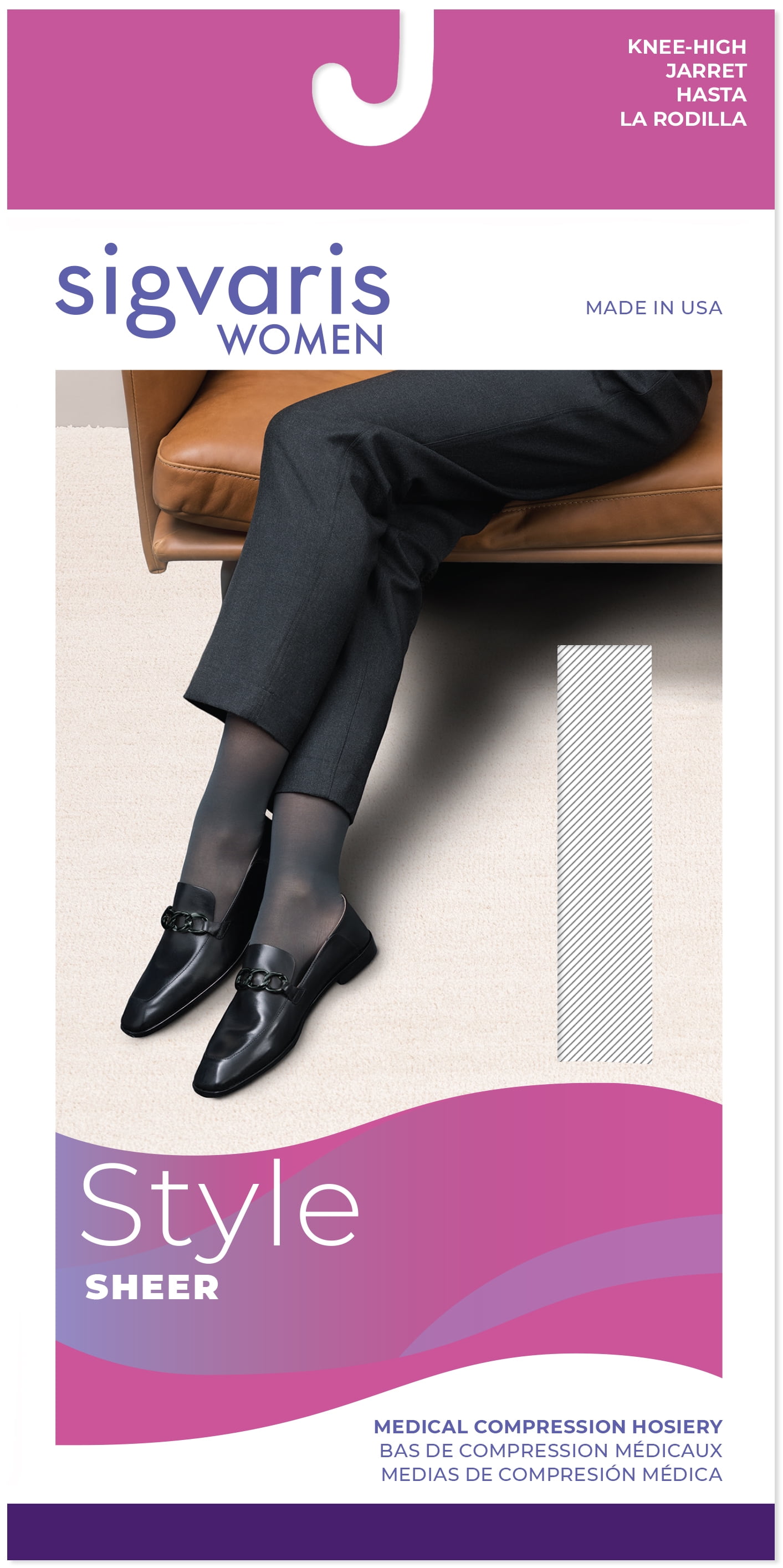 Sigvaris Style 782 Sheer 20-30 Closed Toe Knee High Compression Stockings Black SS Short