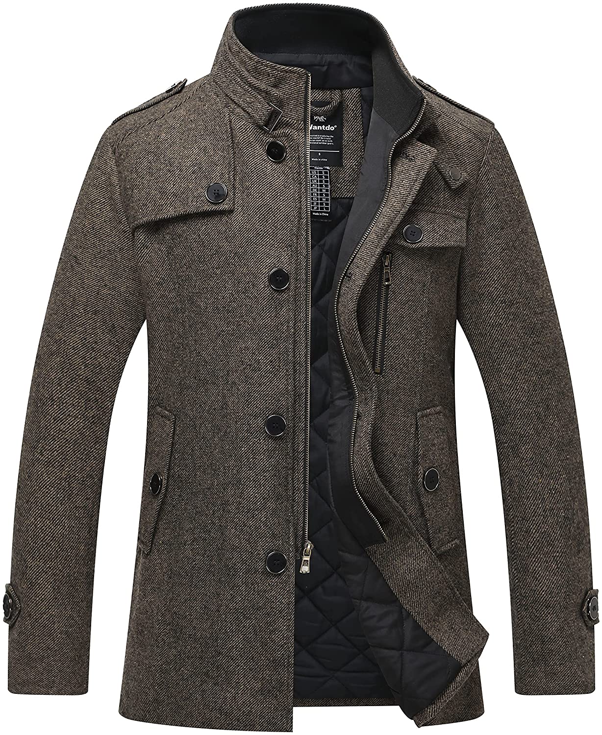 Men's Wool Blend Jacket Stand Collar 