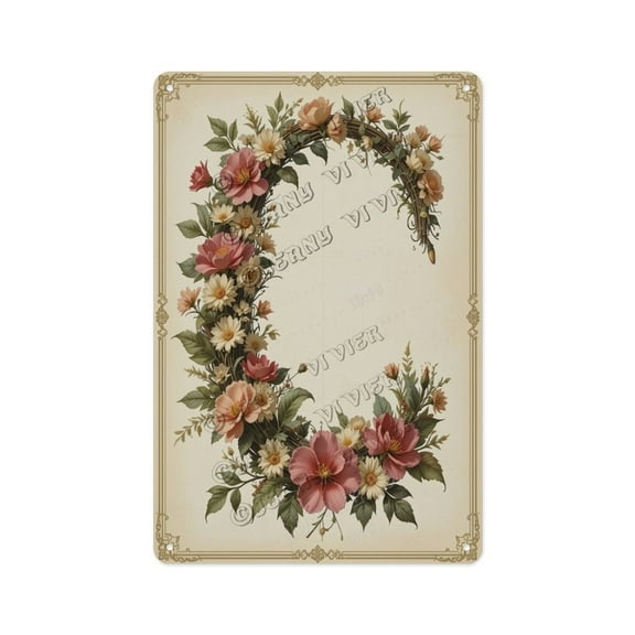 Cute Floral Letter C Tin Sign for Nursery, Girl's Room, Office Desk – Personalized Alphabet Wall Plaque for Women, Teens, Kids – Botanical Aesthetic Gift Idea 8x12 inch