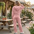 thumbnail image 6 of Szluipve Women Velvet 2 Piece Tracksuit Zip Up Hooded Long Sleeve Jacket High Waist Wide Leg Pants Casual Solid Loungewear Matching Set, 6 of 6